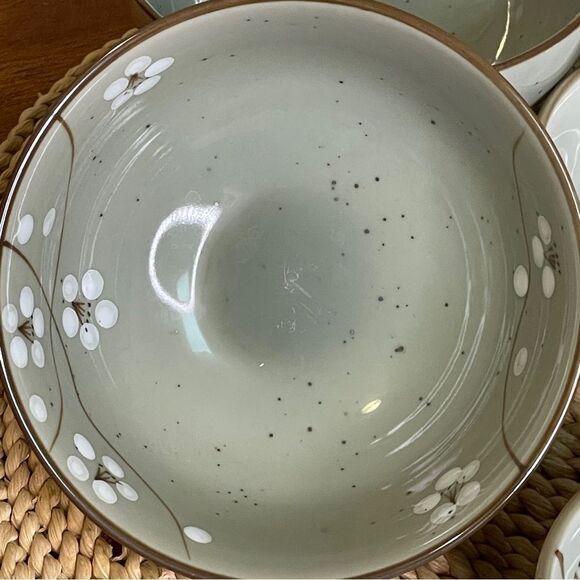 World Market Elegant Floral Soup and Dipping Sauce Bowls Set Celadon Green White - Picture 2 of 14